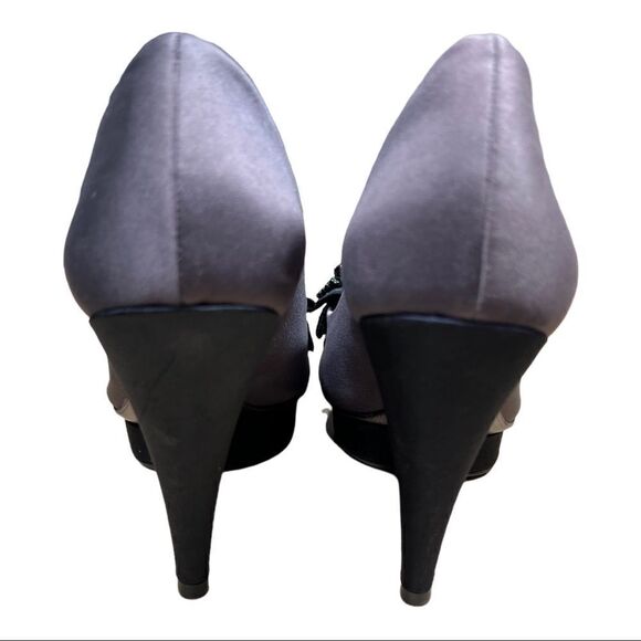 BCBG women's shoes size 6.5 Slate Grey platform heels with bow Peep Toe - Picture 3 of 6